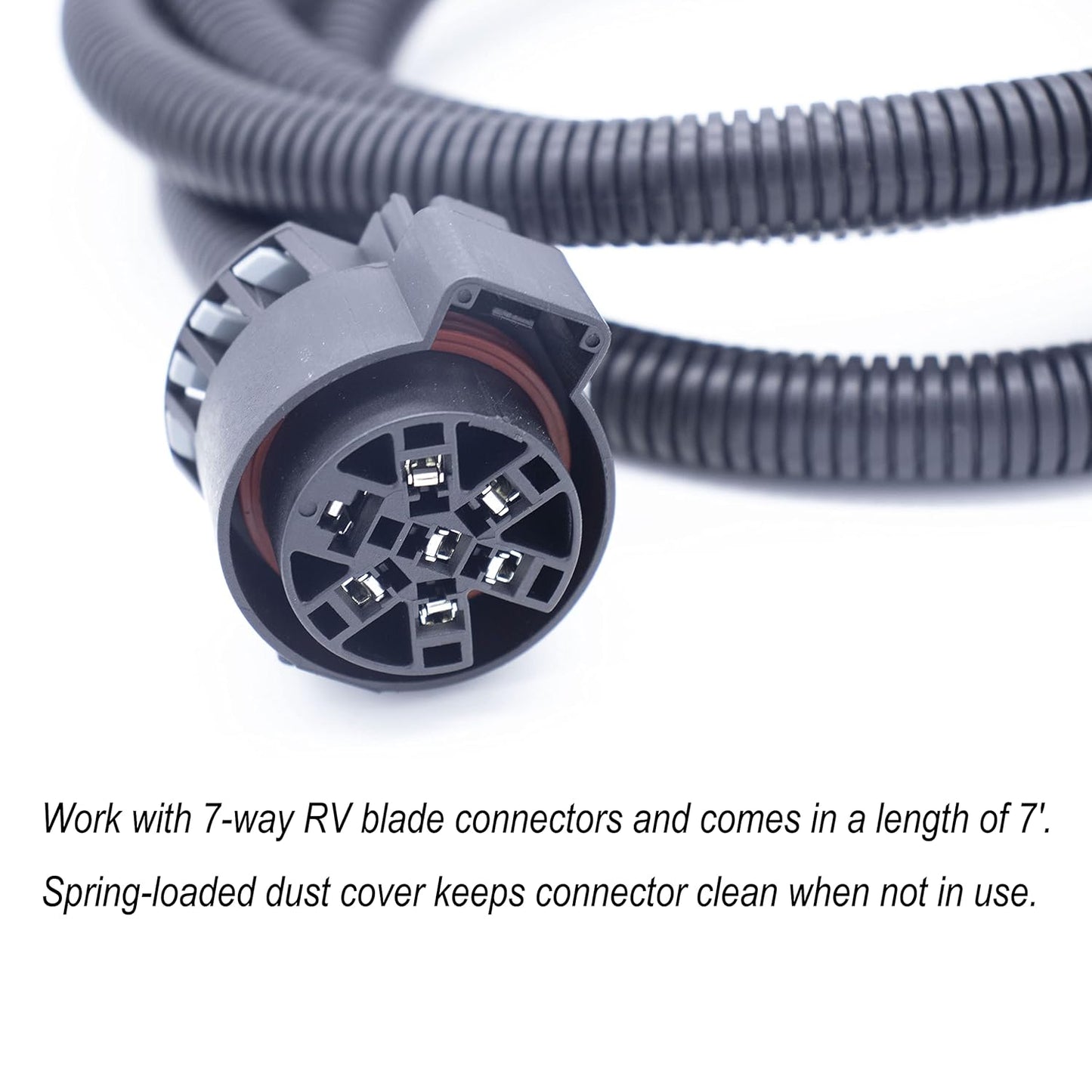 7-Foot 7-Pin Vehicle Trailer Wiring Harness Extension Truck Bed Extension for 5th Wheel and Gooseneck Trailers for GM, Ram, Ford