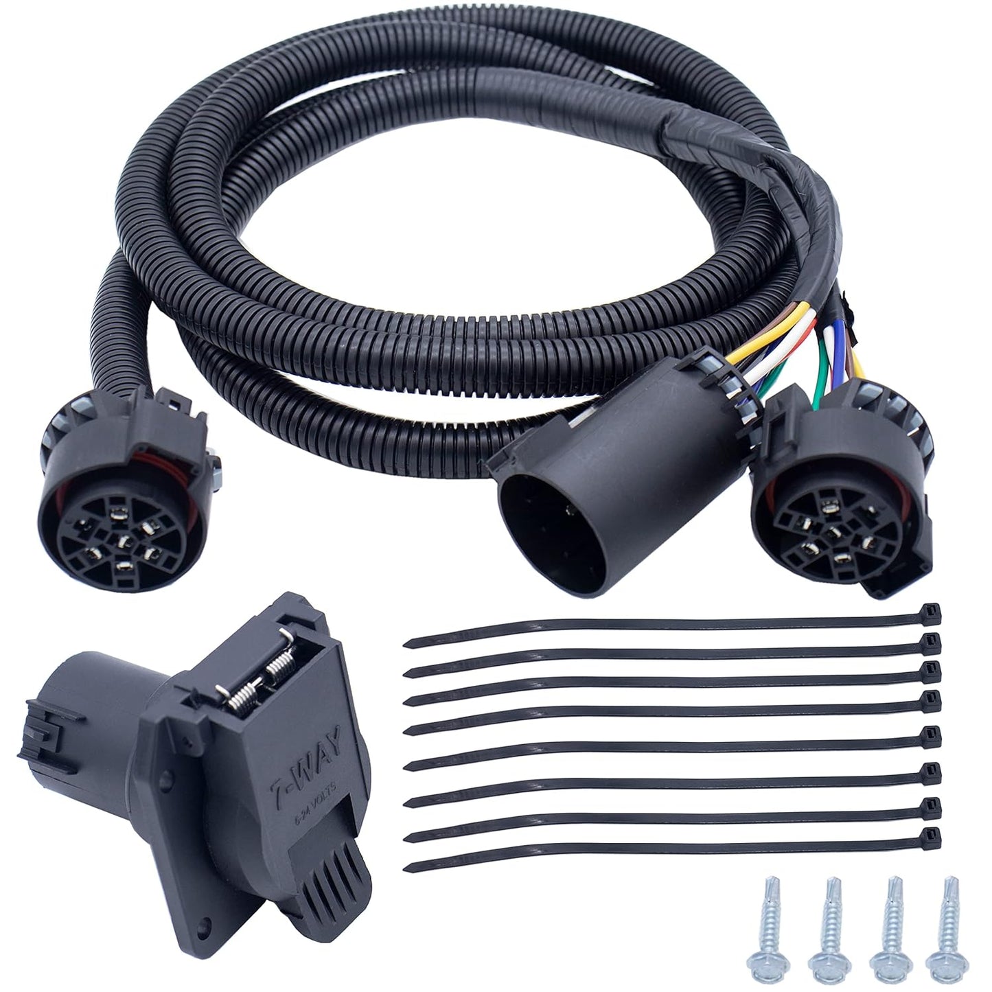 7 Pin Trailer Wiring Harness Extension Connectors Truck Bed 7 Way RV Wiring Plug - Foto 2