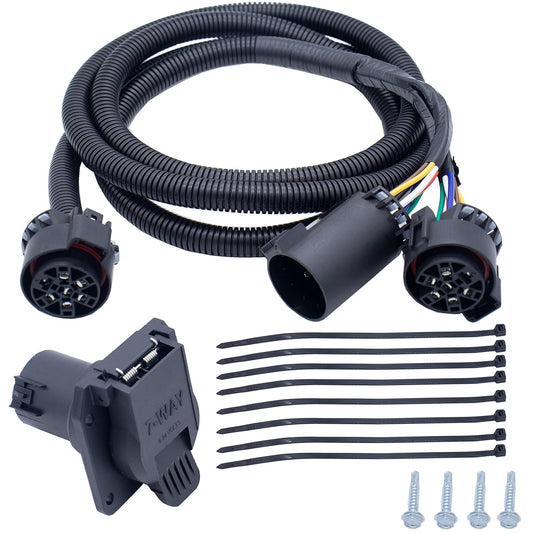 7-Foot 7-Pin Vehicle Trailer Wiring Harness Extension Truck Bed Extension for 5th Wheel and Gooseneck Trailers for GM, Ram, Ford
